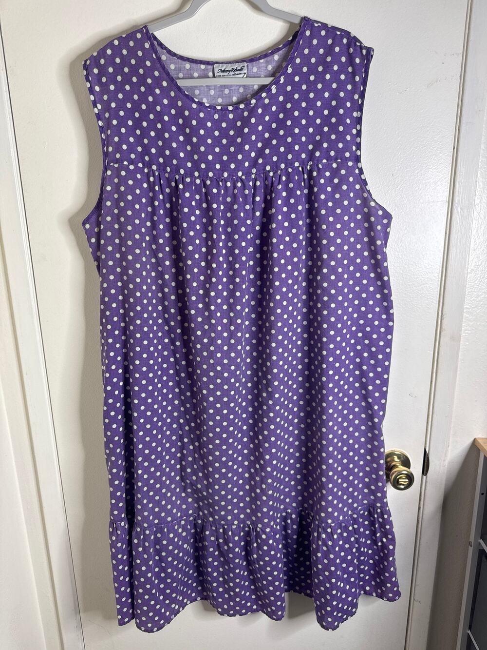 Vintage Anthony Richards Purple Polka Dot Muumuu House Dress Lounger Ruffle Hem